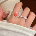 Cute Copper Strawberry Fruit Open Ring Bangle Sweet Niche Adjustable Finger Jewelry view 1