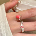 Cute Copper Strawberry Fruit Open Ring Bangle Sweet Niche Adjustable Finger Jewelry view 3
