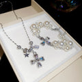 Old Money Alloy Rhinestone Cross Pearl Necklace Bracelet Jewelry Set Light Luxury Fashion view 1