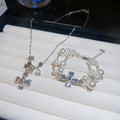 Old Money Alloy Rhinestone Cross Pearl Necklace Bracelet Jewelry Set Light Luxury Fashion view 3