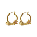 Korean Style Copper Zircon Star Round Huggie Earrings, Minimalist Light Luxury Ear Jewelry view 5