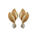 French Vintage Leaf Faux Pearl Stud Earrings For Women Light Luxury Silver Needle Jewelry view 5