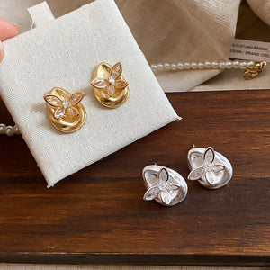 18K Gold Plated Copper Zircon Butterfly Pleated Waterdrop Stud Earrings For Women