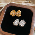 18K Gold Plated Copper Zircon Butterfly Pleated Waterdrop Stud Earrings For Women view 3