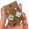 Light Luxury Copper Zircon Clover Flower Mother Of Pearl Pendant Stud Earrings Jewelry Set view 5