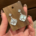 Light Luxury Copper Zircon Clover Flower Mother Of Pearl Pendant Stud Earrings Jewelry Set view 3