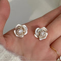 French Camellia Heart Pearl Stud Earrings Alloy Floral Sweet Vintage Light Luxury Ear Jewelry view 2