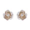 French Camellia Heart Pearl Stud Earrings Alloy Floral Sweet Vintage Light Luxury Ear Jewelry view 5