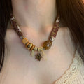 Old Money Style Leopard Print Fabric Waterdrop Choker Necklace For Women view 3