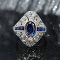 Luxury Palace Style Faux Sapphire Ring, Princess Jewelry With Steel Bead And Wax Set Zircon view 1
