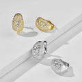 Light Luxury Wave Full Zircon Stud Earrings, European Oval Palace Vintage French Ear Hoops view 3