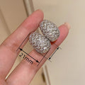 Light Luxury Wave Full Zircon Stud Earrings, European Oval Palace Vintage French Ear Hoops view 4