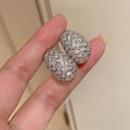 Light Luxury Wave Full Zircon Stud Earrings, European Oval Palace Vintage French Ear Hoops view 5