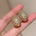 Light Luxury Wave Full Zircon Stud Earrings, European Oval Palace Vintage French Ear Hoops view 1