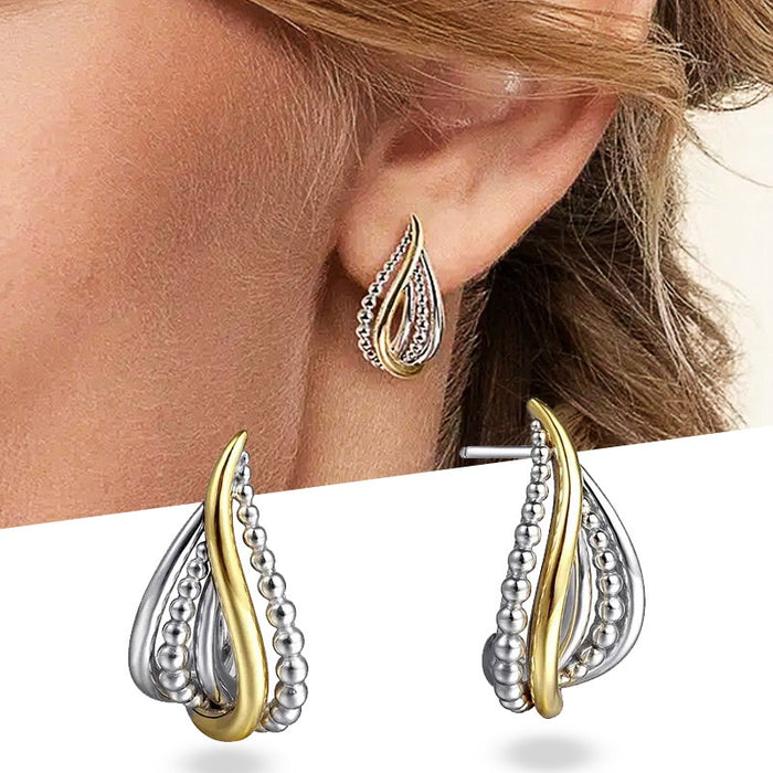 Two Tone Irregular Geometric Stud Earrings, Multi Layer Minimalist Niche Jewelry For Women