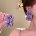 Purple Fabric Flower Stud Earrings Vacation Style Fairy Forest Statement Jewelry view 1