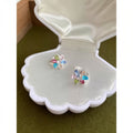 Colorful Alloy Flower Stud Earrings For Women Light Luxury Vacation Style Unique Floral Design view 3