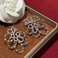 Light Luxury Copper Zircon Hollow Flower Drop Earrings With Silver Pins view 2