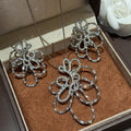 Light Luxury Copper Zircon Hollow Flower Drop Earrings With Silver Pins view 3