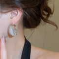 Luxury Copper Crystal C-Shaped Hollow Hoop Earrings With Silver Posts Elegant 2026 Style view 3