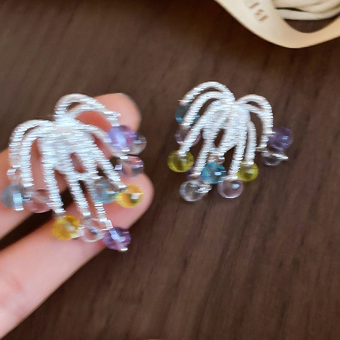 Light Luxury Geometric Crystal Firework Tassel Drop Earrings For Women