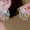 Light Luxury Geometric Crystal Firework Tassel Drop Earrings For Women view 2