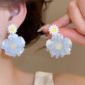 Glass Crystal Flower Drop Earrings With Knitted Fabric, Silver Needle Summer Vacation Style view 4