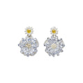Glass Crystal Flower Drop Earrings With Knitted Fabric, Silver Needle Summer Vacation Style view 5