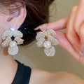 Vintage Copper Teardrop Gemstone Flower Drop Earrings for Women Luxury Banquet Style view 2