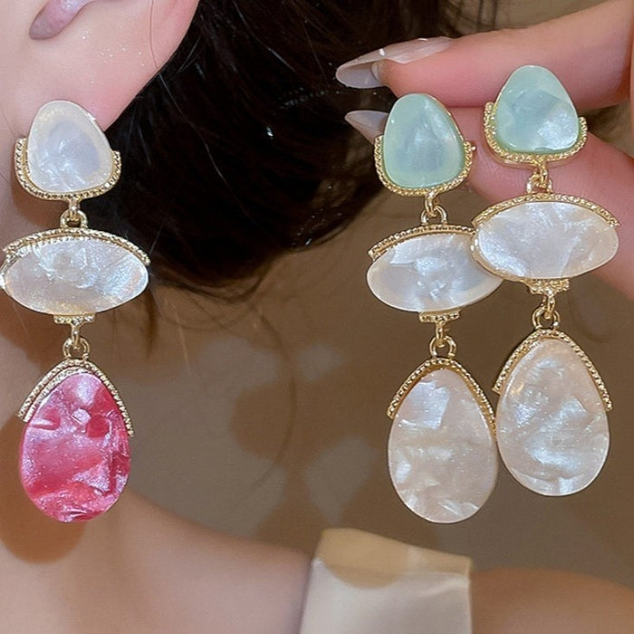 Vintage Dopamine Gradient Resin Teardrop Stud Earrings For Women Textured Oval Design
