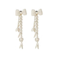 Elegant Faux Pearl Bow Zircon Petal Tassel Drop Earrings With Silver Posts view 5