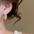 Elegant French Faux Pearl Zircon Round Hoop Earrings With Silver Needles view 3