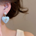 Blue Heart Bow Faux Pearl Stud Earrings For Women Playful Light Luxury Fashion Jewelry view 3