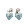 Blue Heart Bow Faux Pearl Stud Earrings For Women Playful Light Luxury Fashion Jewelry view 5