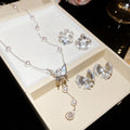 Sweet Copper Rhinestone Bow Pearl Necklace And Earrings Jewelry Set For Women view 3