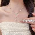 Sweet Copper Rhinestone Bow Pearl Necklace And Earrings Jewelry Set For Women view 2