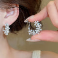 Dreamy Star Micro Pave Wreath Hoop Earrings With Faux Pearls, French Light Luxury Everyday Style view 3