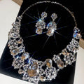 Alloy Rhinestone Teardrop Oval Flower Necklace Earrings Jewelry Set, Old Money Court Style view 1