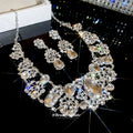 Alloy Rhinestone Teardrop Oval Flower Necklace Earrings Jewelry Set, Old Money Court Style view 3