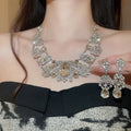 Alloy Rhinestone Teardrop Oval Flower Necklace Earrings Jewelry Set, Old Money Court Style view 2