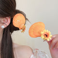 Fabric Flower Rhinestone Shell Floral Earrings For Women Summer Vacation Style Jewelry view 4