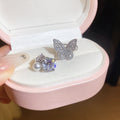 Luxury Copper Full Rhinestone Butterfly Clip-on Earrings for Women, No Piercing Ear Cuffs view 2