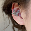 Luxury Copper Full Rhinestone Butterfly Clip-on Earrings for Women, No Piercing Ear Cuffs view 3
