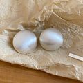 Brushed Metal Geometric Oval Stud Earrings With Silver Pins, European Minimalist Statement Style view 2
