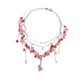 Light Luxury Pink Glass Beaded Layered Floral Collarbone Necklace For Women view 5
