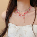 Light Luxury Pink Glass Beaded Layered Floral Collarbone Necklace For Women view 3