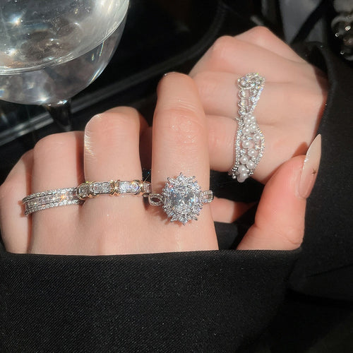 Baroque Zircon Hollow Pearl Open Ring With Vintage Elegant Design