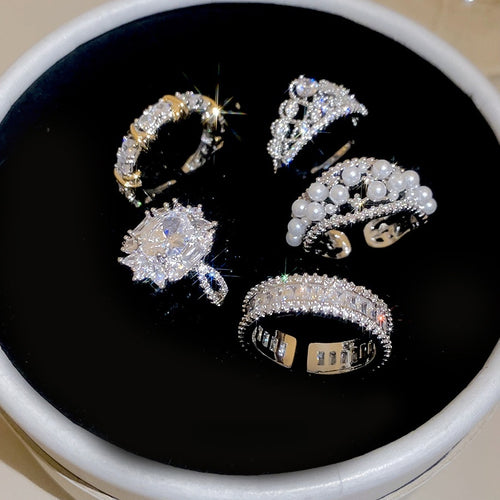 Baroque Zircon Hollow Pearl Open Ring With Vintage Elegant Design