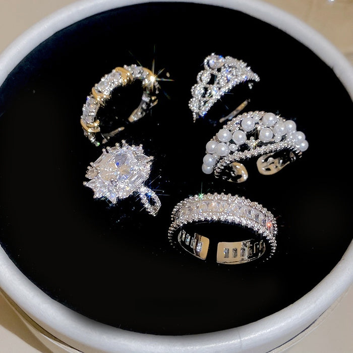 Baroque Zircon Hollow Pearl Open Ring With Vintage Elegant Design