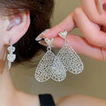 Copper Rhinestone Heart Hollow Pendant Drop Earrings Minimalist Luxury Stud Style view 2